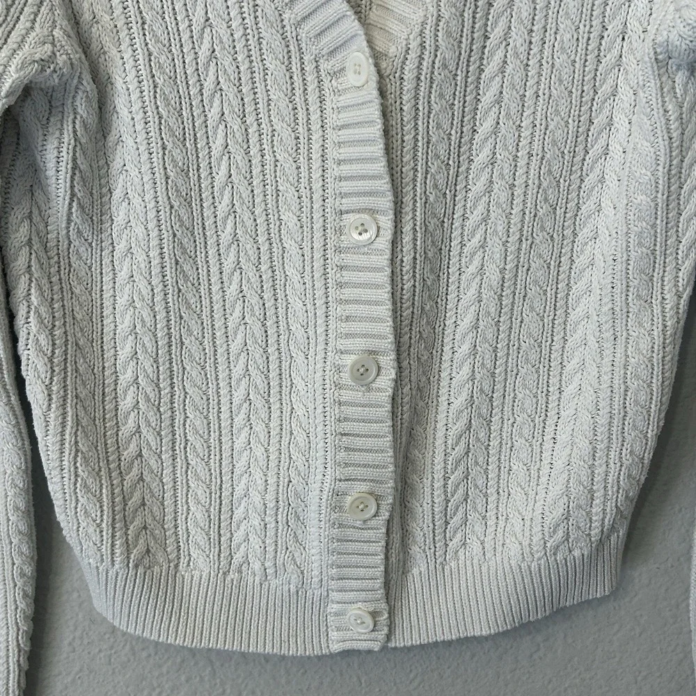 John Galt White Zoe V Neck Cable Knit Button Up Cardigan Women's One Size